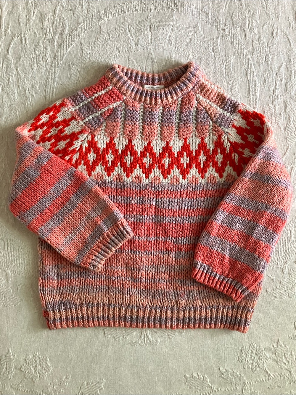 Zara | Fair Isle Knit Sweater | Pink & Coral | Stretch | Size M (Fits Small)